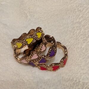 Colorful Heart-Patterned Women's Ring Set. Gold Plated.